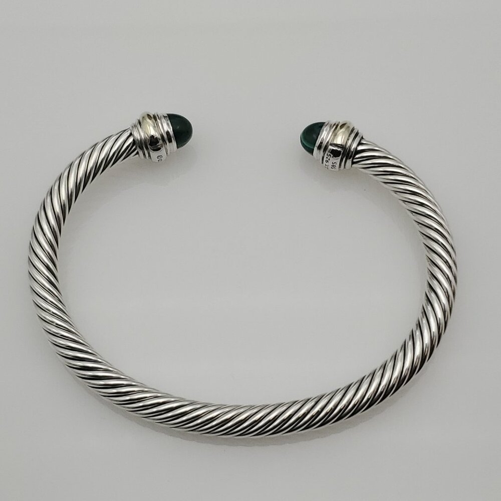 David Yurman 5mm Sterling Silver Bracelet with 14K Yellow Gold and Malachite - Picture 3 of 5